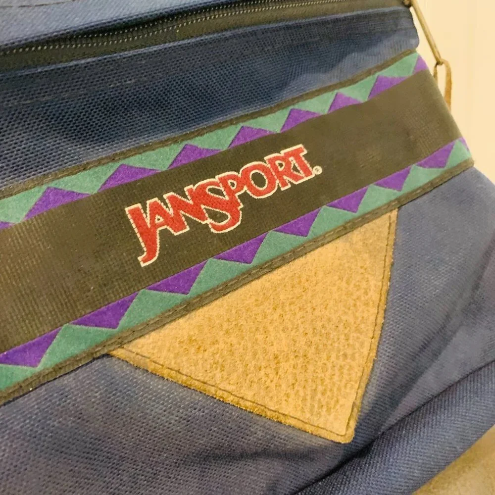 Vintage JanSport Southwest Geometric Pattern Bag BACKPACK Leather 90's 1990